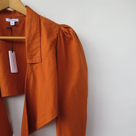 WeWoreWhat Womens Small Bisou Burnt Orange Puff Sleeve Tie Front Crop Blouse - Picture 5 of 16